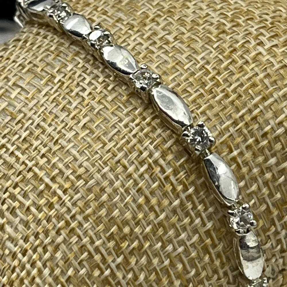 Vintage 7" Sterling Silver Marquise & Round Accent Bracelet - Picture 5 of 16